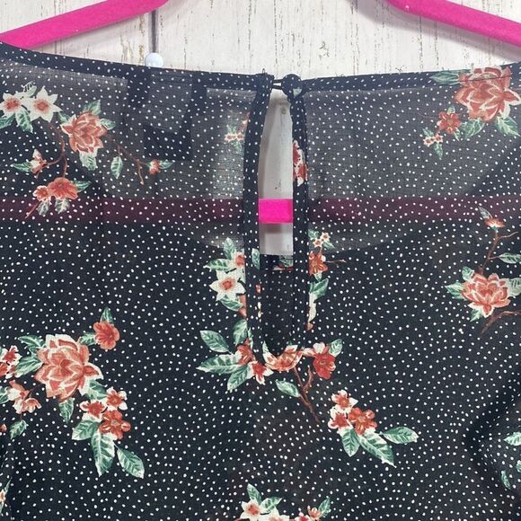 Torrid Floral Dot Print Chiffon Ruffled Smocked Bell Sleeve Top Blouse - Picture 12 of 14